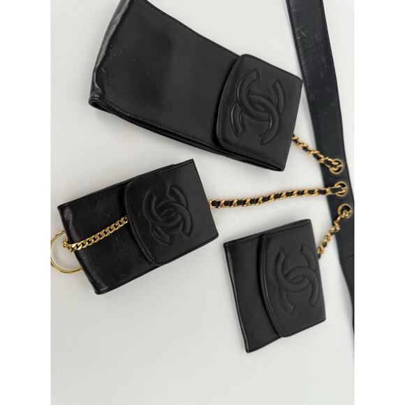 Chanel Vintage 1990 Waist Belt Multi Pouch Black Leather - Picture 7 of 13
